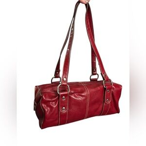 Bright and BOLD Cherry Red Faux Leather Double Strap Shoulder Bag